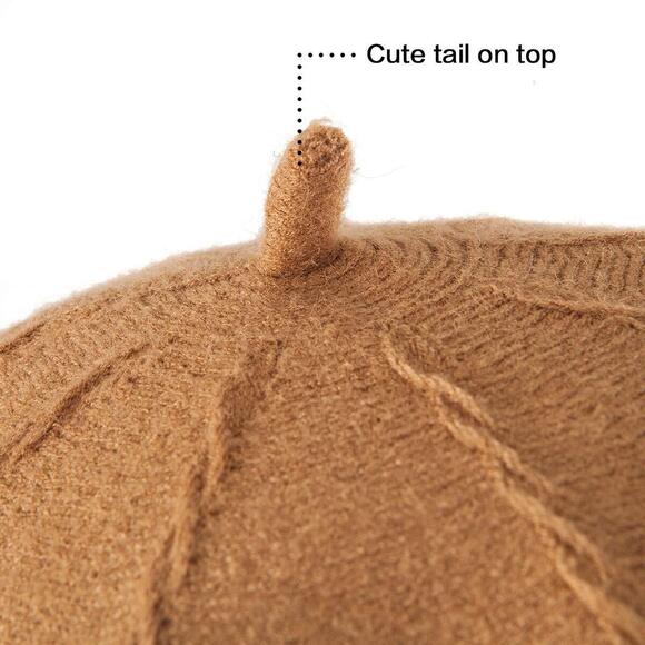 5571 Women Beret Hat Beanie Winter Warm Slouchy Tan Knit Cap 2 Layers Wool main image 4